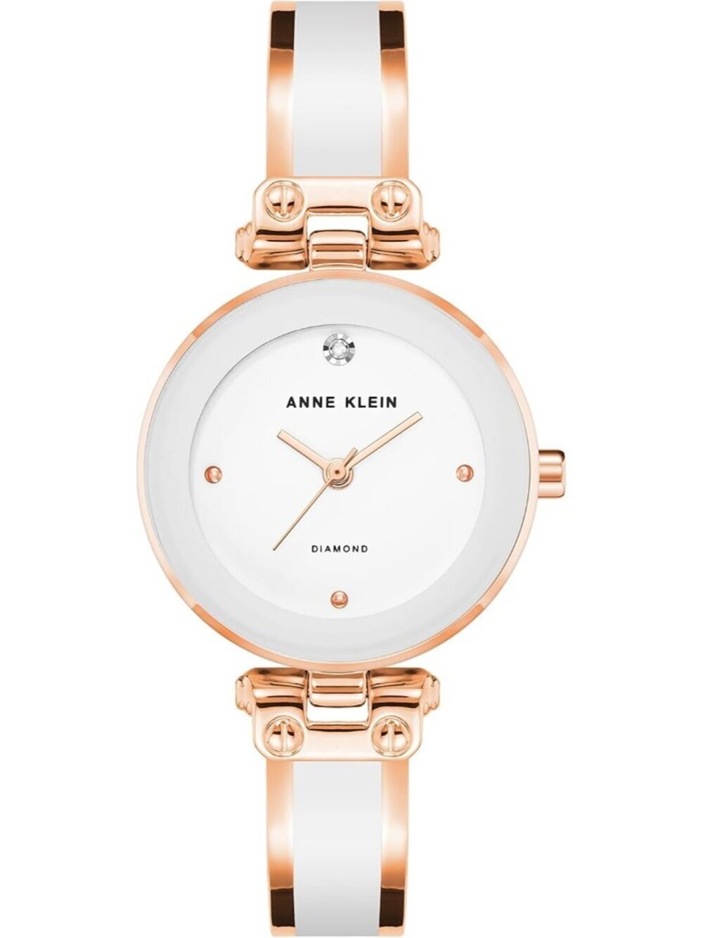 Women's White Rose Gold Analog Quartz Bracelet Genuine Diamond Dial Bangle Watch